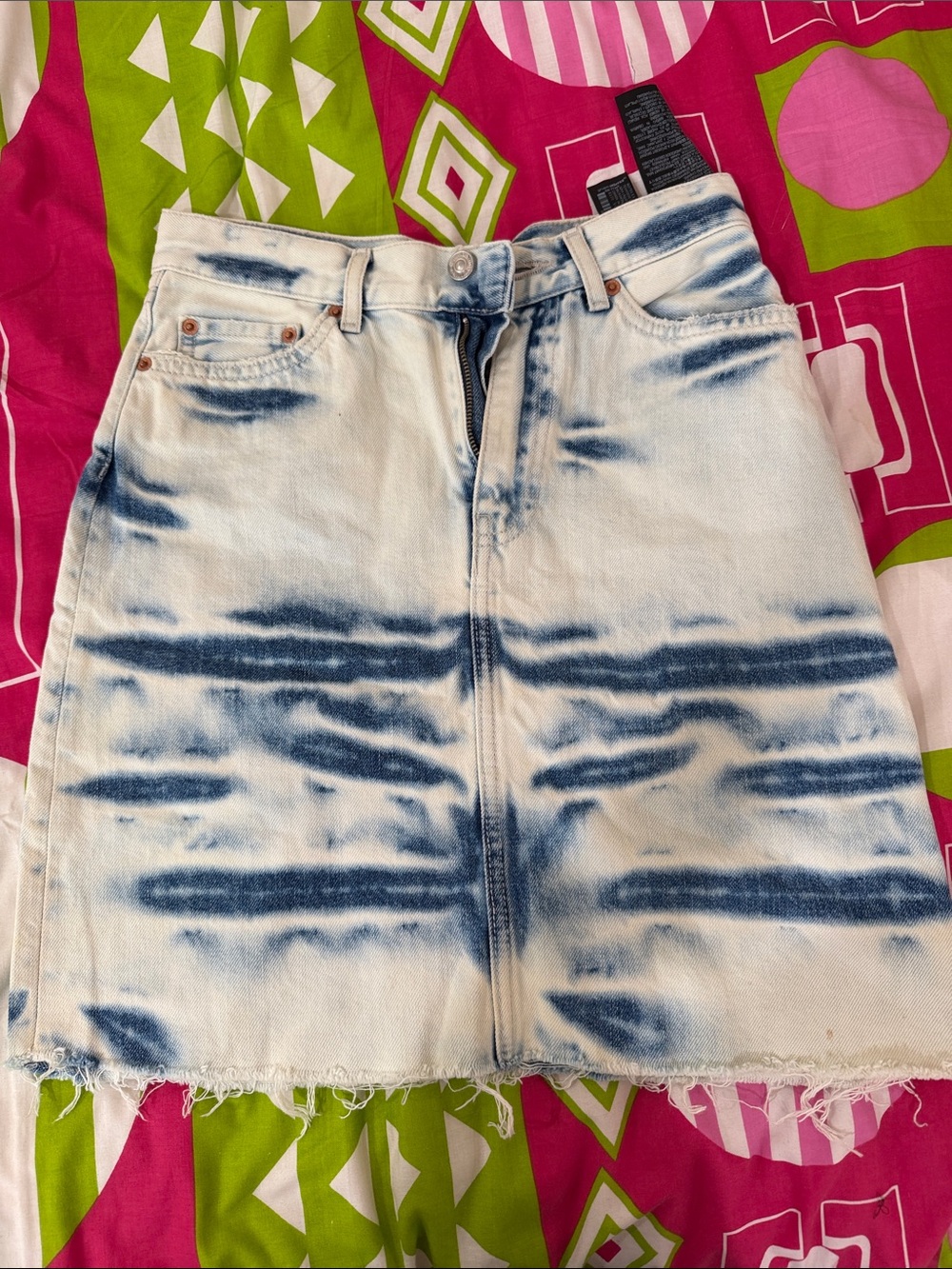 Zara White and Blue Tie-Dye Denim Skirt